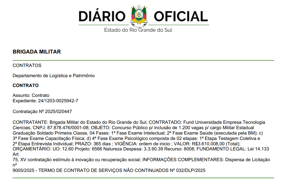 Contrato Concurso Brigada Militar/RS Contrato Concurso Brigada Militar/RS