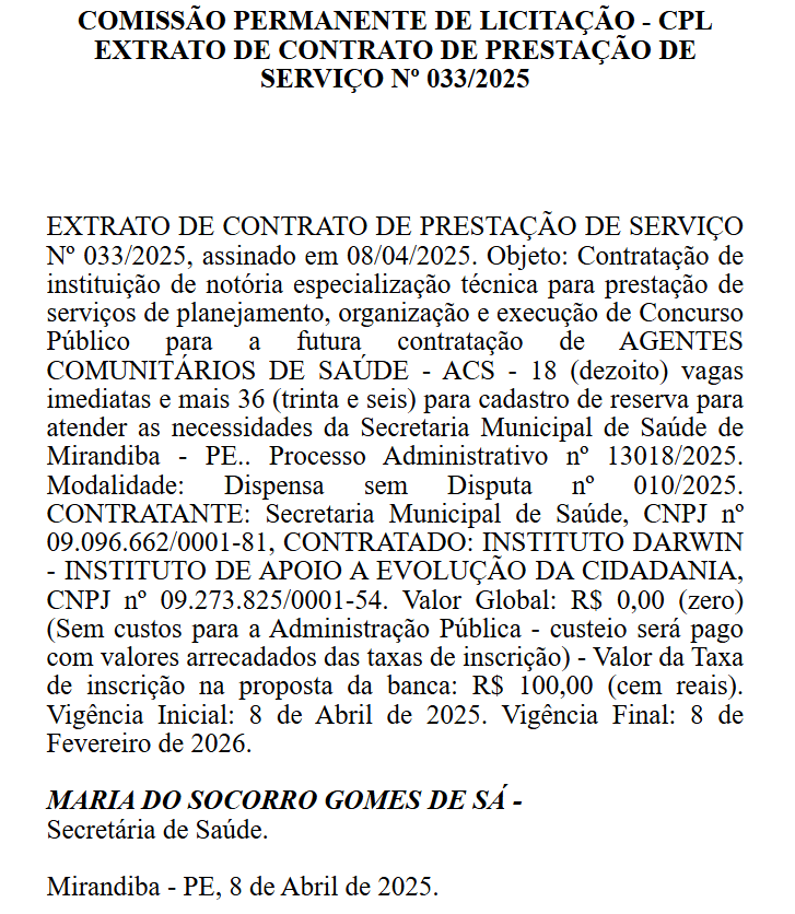 CONCURSO ACS MIRANDIBA/PE