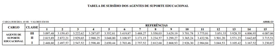 SEDU/ES: CONCURSO PREVISTO PARA 2024 - TABELA DE SUBSÍDIO DOS AGENTES DE SUPORTE EDUCACIONAL