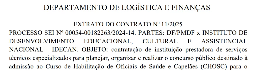 Extrato de Contrato com Idecan - Concurso PM/DF
