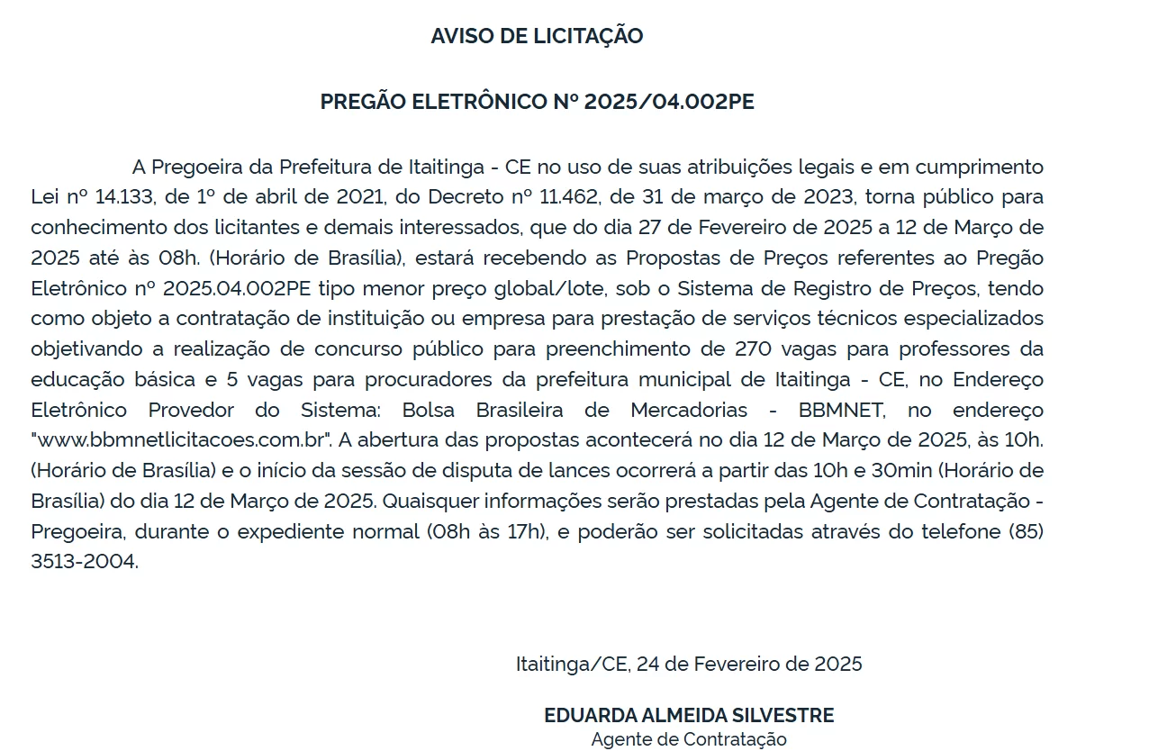 CONCURSO SME ITAITINGA/CE