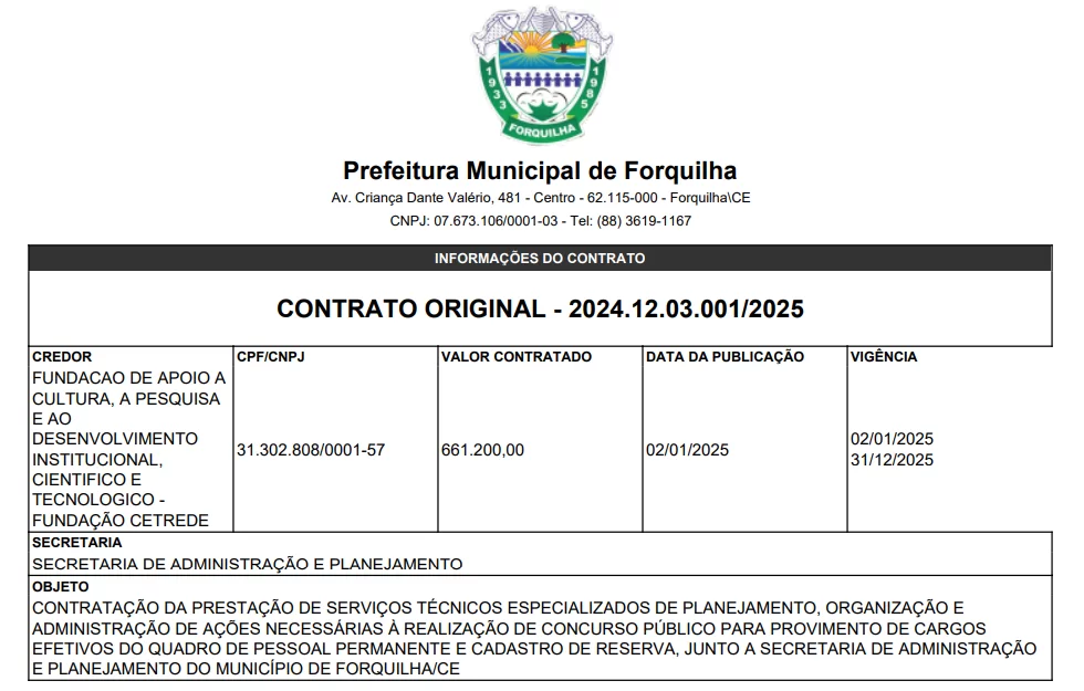 CONCURSO PREFEITURA DE FORQUILHA/CE