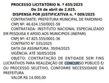 Dispensa de Licitação - Concurso Prefeitura de Pardinho/SP