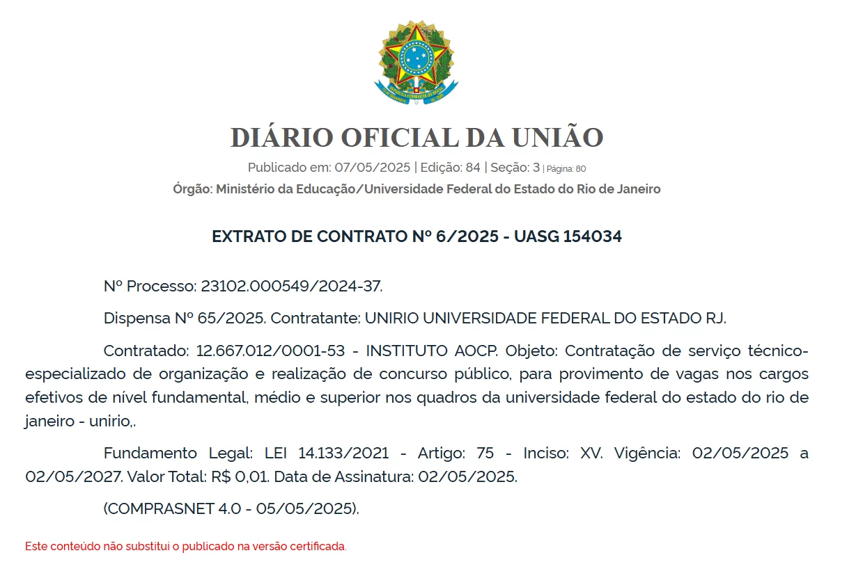 CONCURSO UNIRIO/RJ