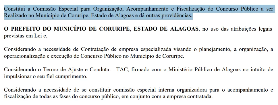 CONCURSO PREFEITURA DE CORURIPE/AL