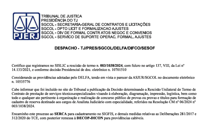Concurso TJ/RJ: rescisão com a AOCP