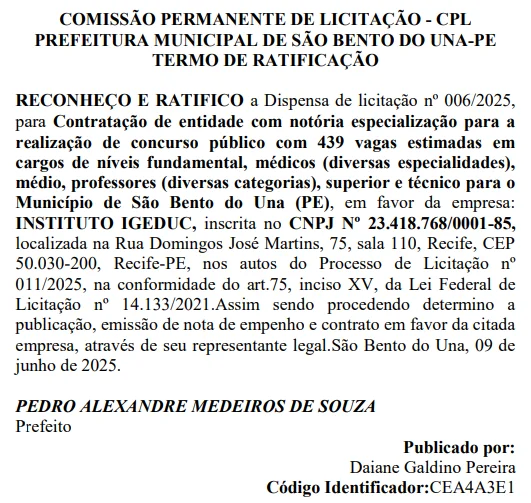 CONCURSO DE SÃO BENTO DO UNA/PE